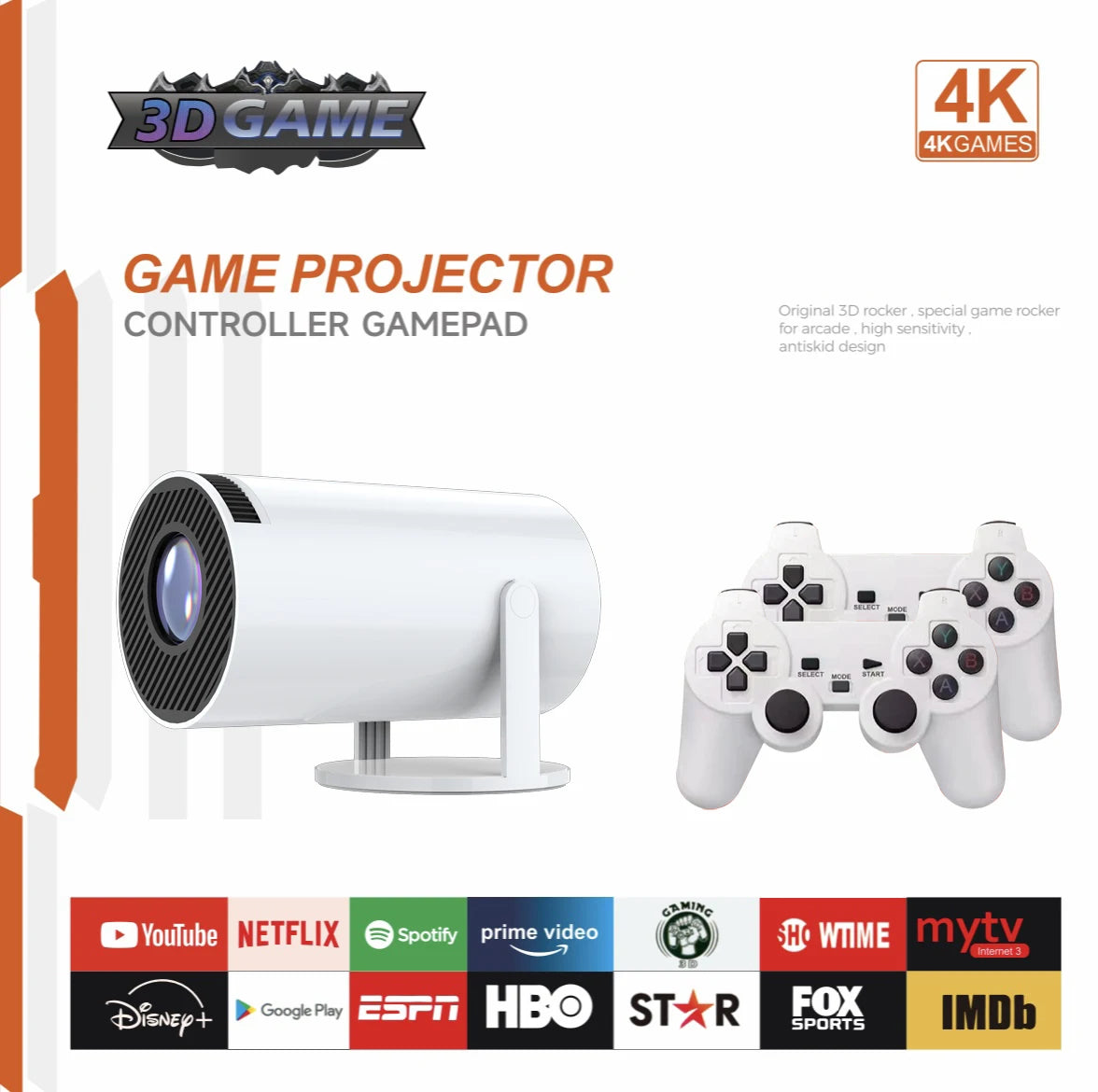 3D Game Projector 2 in 1 F300 Controller Game TV Box Android 11 5G Wifi Playstore Home Cinema Outdoor 4K Portable Mini Projector